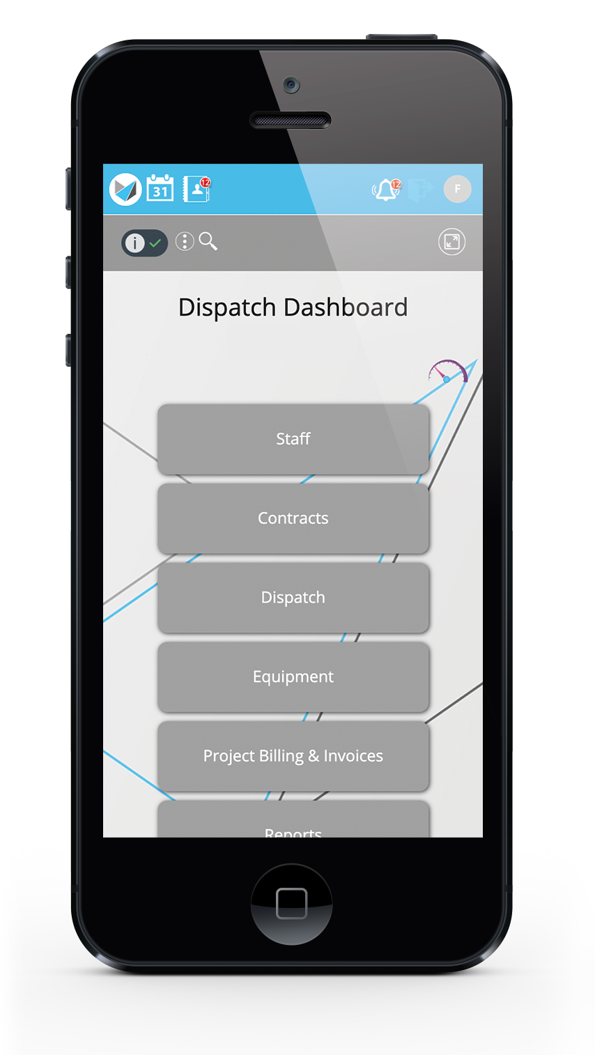 A phone displaying the dispatch dashboard 